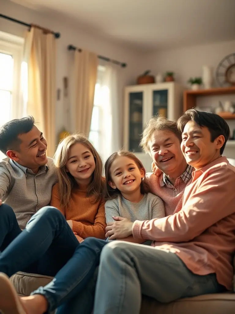 A family in a modern home in Mexico, representing financial security and wealth management for future generations.
